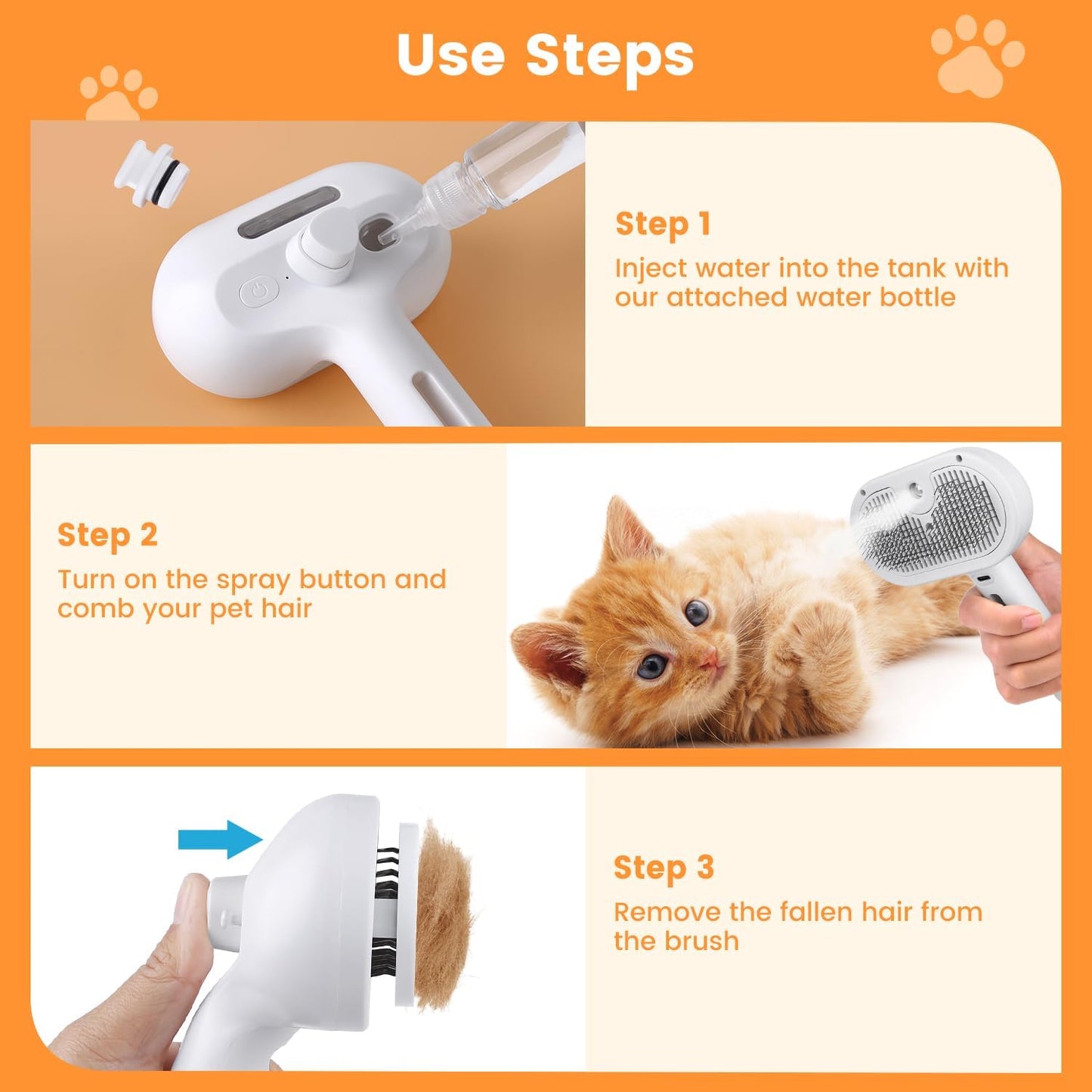 Self-Cleaning Steam Pet Brush (3-in-1)