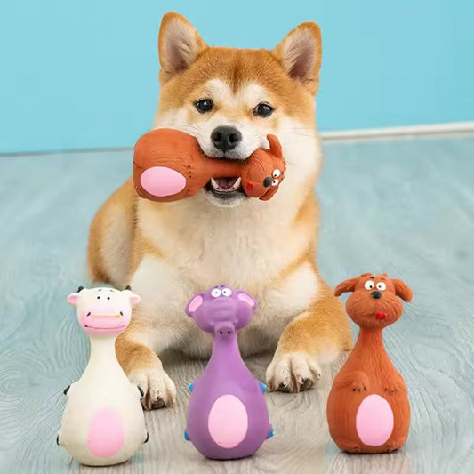 4PCS Squeaky Latex Dog Chew Toys – Cute Dental & Teething Set
