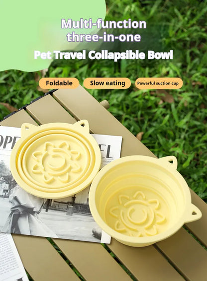 3-in-1 Collapsible Pet Travel Bowl – Slow Feeder, Suction Base & Portable Hook
