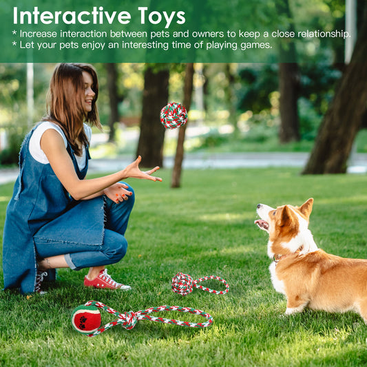 Christmas Dog Rope Toy Set (5-Pack) – Durable Chew & Training Toys for All Dogs