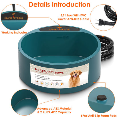 Premium Heated Pet Water Bowl – 74oz Waterproof Smart Feeder