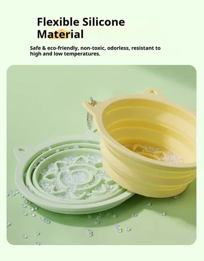 3-in-1 Collapsible Pet Travel Bowl – Slow Feeder, Suction Base & Portable Hook