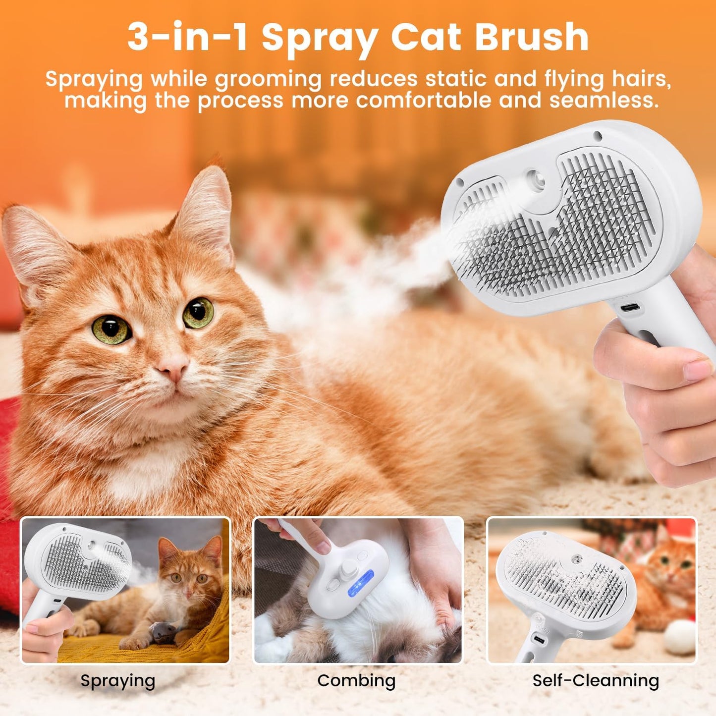 Self-Cleaning Steam Pet Brush (3-in-1)