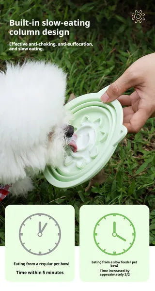 3-in-1 Collapsible Pet Travel Bowl – Slow Feeder, Suction Base & Portable Hook