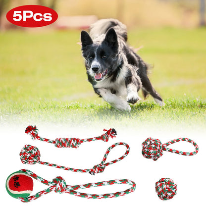 Christmas Dog Rope Toy Set (5-Pack) – Durable Chew & Training Toys for All Dogs