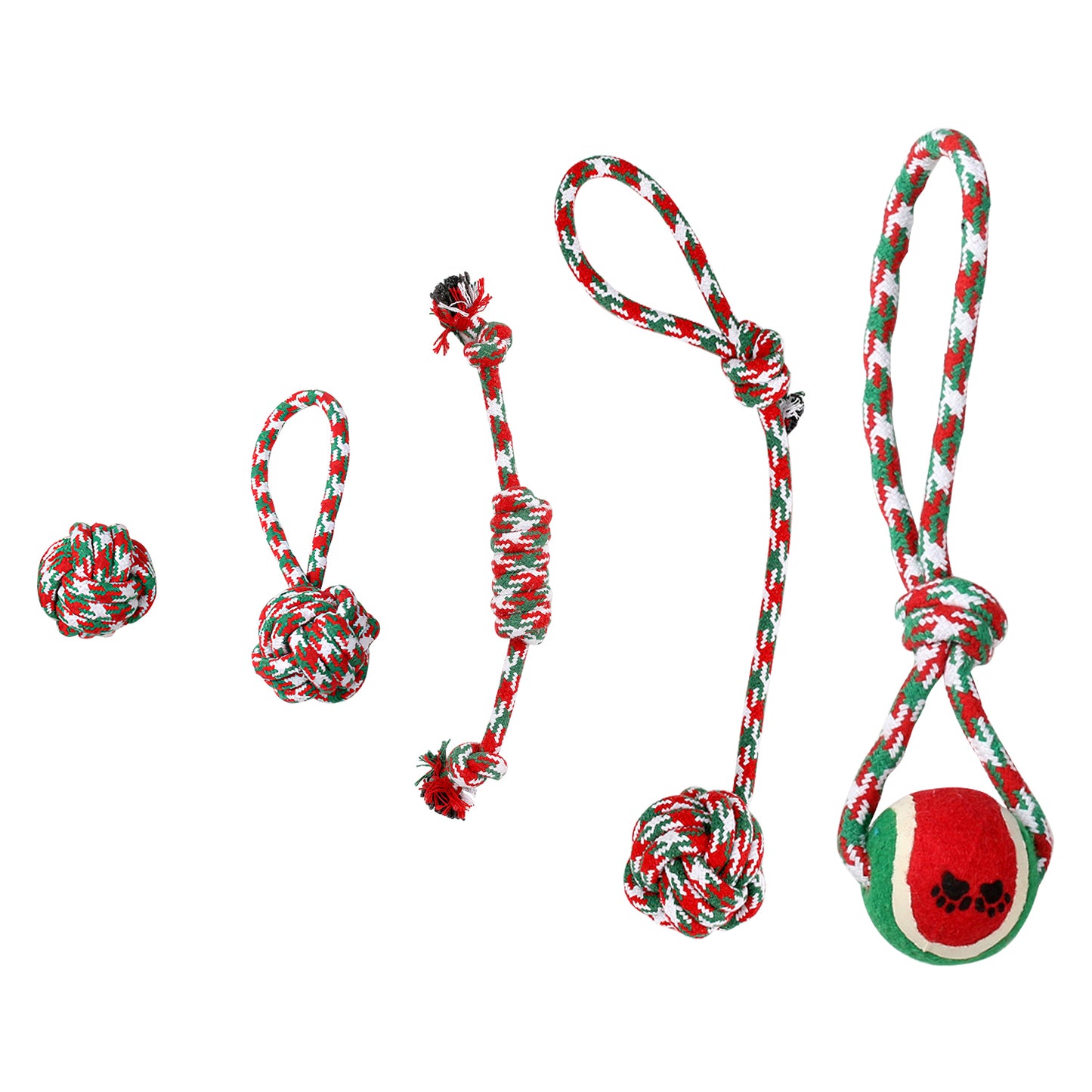 Christmas Dog Rope Toy Set (5-Pack) – Durable Chew & Training Toys for All Dogs