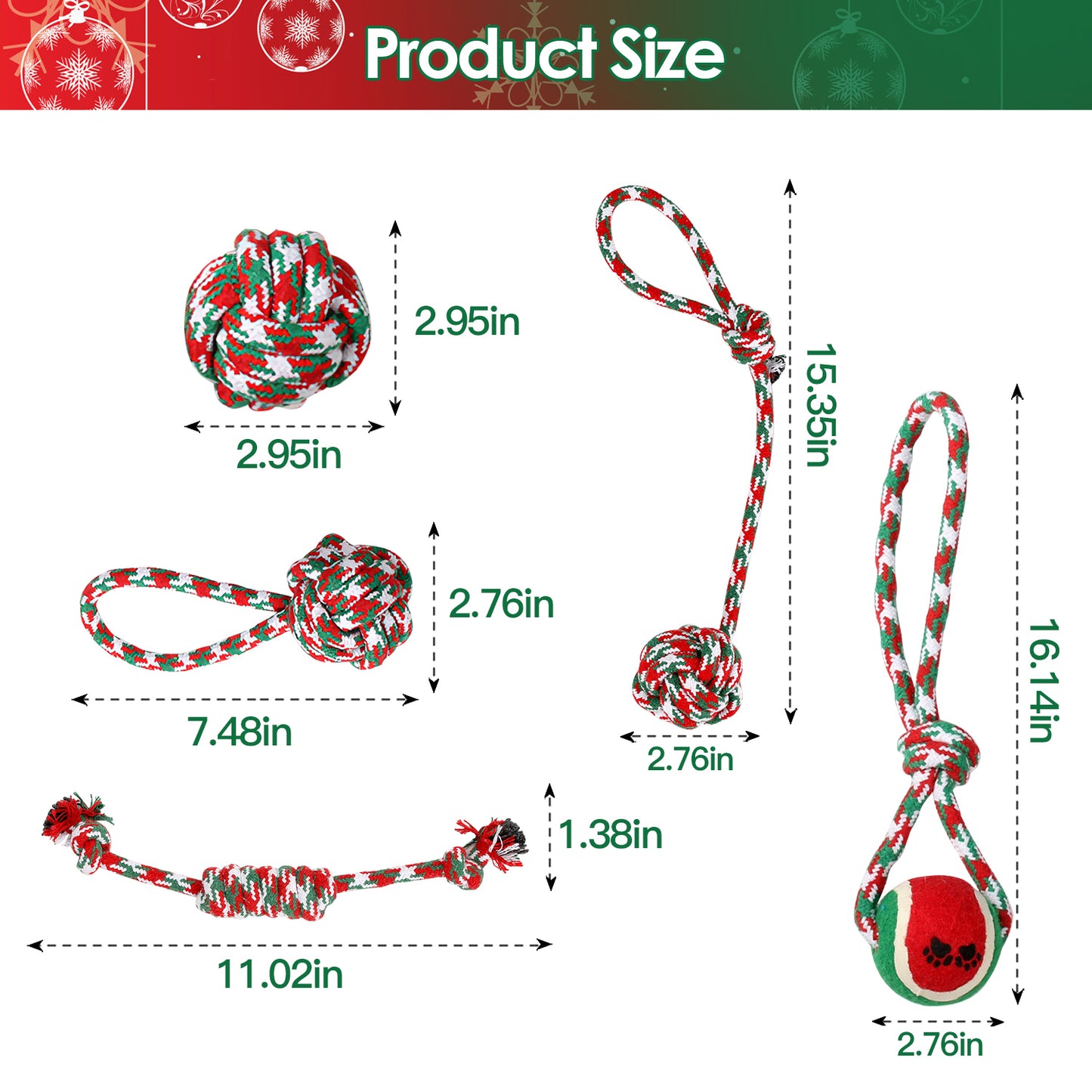 Christmas Dog Rope Toy Set (5-Pack) – Durable Chew & Training Toys for All Dogs