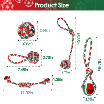 Christmas Dog Rope Toy Set (5-Pack) – Durable Chew & Training Toys for All Dogs