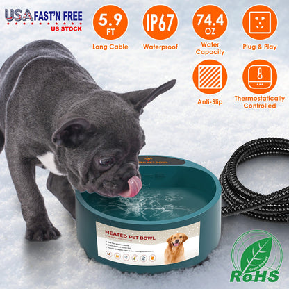 Premium Heated Pet Water Bowl – 74oz Waterproof Smart Feeder