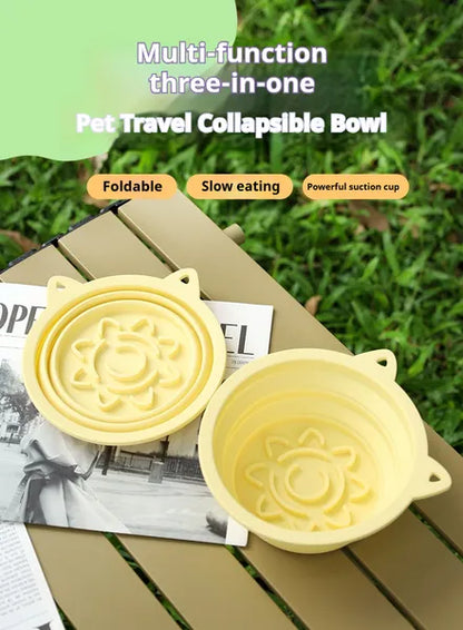 3-in-1 Collapsible Pet Travel Bowl – Slow Feeder, Suction Base & Portable Hook