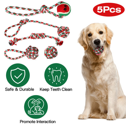 Christmas Dog Rope Toy Set (5-Pack) – Durable Chew & Training Toys for All Dogs