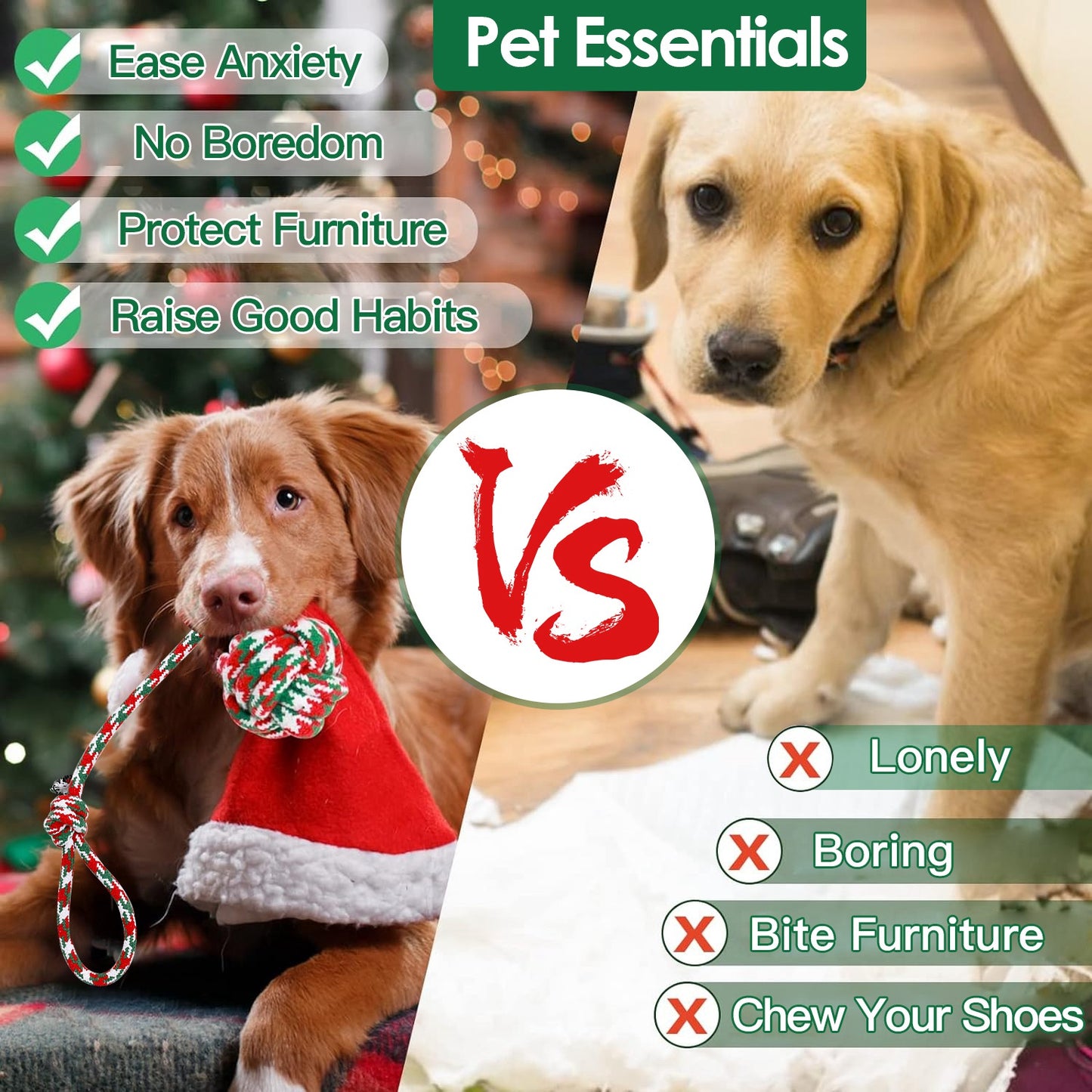 Christmas Dog Rope Toy Set (5-Pack) – Durable Chew & Training Toys for All Dogs